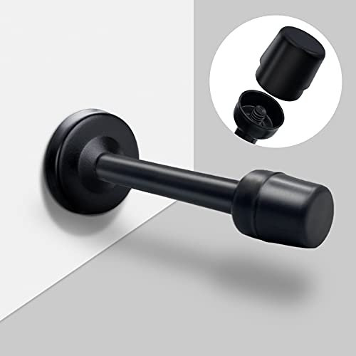 Door Stoppers, Long Door Stops 5 Inch(120mm) Black Door Stopper Stainless Steel with Mute Rubber Tips Wall Mount Decorative Doorstops Holder for Bathroom Office