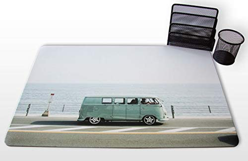Schreibtischunterlagen Set VW Bus Bully am Meer 40 x 60 cm mit Stifteköcher und Briefhalter