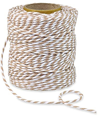 PRÄSENT BAUMWOLLKORDEL natur/weiß, 50 m Kordelband aus Naturmaterial, 2 mm Breite, zweifarbige Geschenkkordel zum Basteln und Dekorieren, biologisch abbaubar