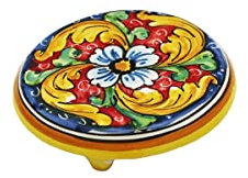 ILAB Porta caffettiera in ceramica decorata a mano da ceramisti siciliani di Santo Stefano di Camastra fiore rosso art 20