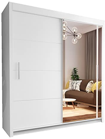 INTERWOOD Double sliding door wardrobe for bedroom furniture Black/White/Grey (White, 203cm)