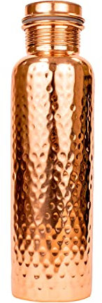Toshali Bouteille d'eau O2 en cuivre martelé sans couture anti-fuite – Fabriquée à la main selon la tradition ayuverdique pure – Bouteille d'eau de qualité supérieure pour le sport, le yoga, le