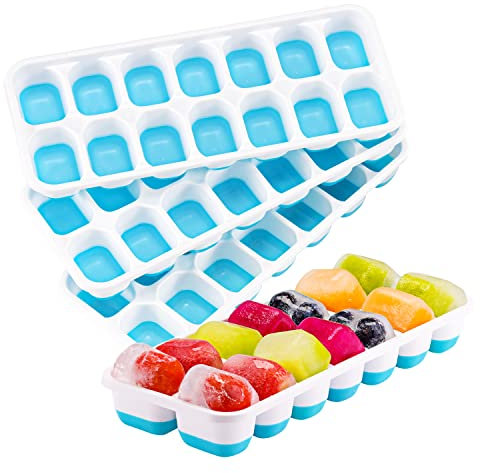 Eiswürfelschale 4er Pack, Silikon-Eiswürfelschalen mit abnehmbarem Deckel Leicht zu lösende flexible Eiswürfelformen 14 Würfel pro Schale für Cocktails, Whisky, Babynahrung, Getränke, Obst, BPA-freier
