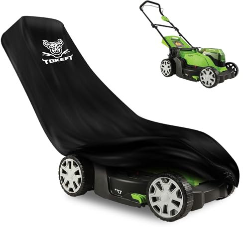 Tokept Upgraded Heavy Duty Waterproof Material 300D Walk-Behind Lawn Mower Cover with Windproof Buckle for Respective Bad Weather XL