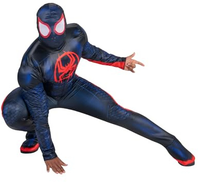 Marvel Miles Morales offizielles Halloween-Kostüm für Erwachsene, hochwertig, gepolsterter Overall mit Stoffmaske zum Überziehen