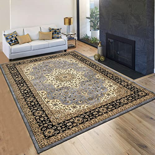 Householdfurnishing Vintage Traditional Non Slip Rug Bedroom Living Room Carpet Mat Runners Floral Pattern Wide Area Persian Style Rugs (280 x 380-2XL Carpet Rug, Grey)