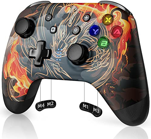 EasySMX 9124 Mando para Switch, Mando Switch Inalambrico con Wake Up/Programmable/Turbo/Gyro Axis/Doble Vibración/Luz Ajustables/600mAh Batería para Switch/Lite/OLED/Android/IOS/PC, Rojo Dragon