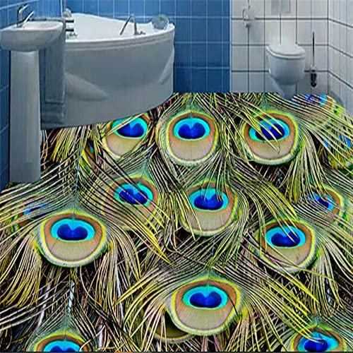 Kuletkear Peacock Wall Mural Animal Removable Self-Adhesive Wallpaper Bathroom Floor Sticker Waterproof Poster Paper Wall Decoration for Bedroom Living Room 350x245cm