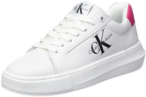 Calvin Klein Jeans Damen Chunky Sole Sneaker Chunky Cupsole Laceup Schuhe, Weiß (White/Raspberry Sorbet), 39
