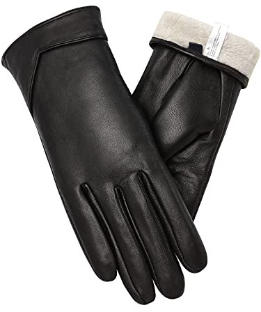 vislivin Touchscreen Handschuhe Damen Winter Lederhandschuhe Warme Leder SMS Handschuhe Schwarz M