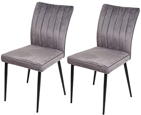 Mendler 2er-Set Esszimmerstuhl HWC-K16, Samt Metall - dunkelgrau | Stuhl, Küchenstuhl