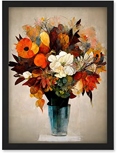 Doppelganger33 LTD Autumn Field Flower Bouquet In Vase Modern Painting Artwork Framed Wall Art Print A4