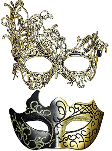 Luclay Ein Paar Venezianische Masquerade Mask for Couple,Karneval Karnevalmasquerade Mask for Women/Men,Ball Masquerade Mask,Paar Party Kleidung Zubehör,Vintage Gold