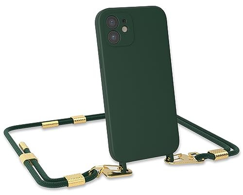 EAZY CASE - Handykette Silikon mit Clips 2 in 1 kompatibel mit iPhone 12 Handyhülle mit Umhängeband, Handykordel mit Silikon, Hülle mit Band, Kette für Smartphone, Grün - Clips Gold