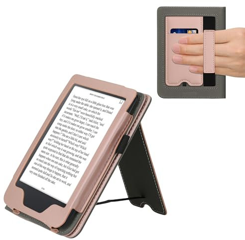 kwmobile Flip Hülle kompatibel mit Kobo Clara 2E / Tolino Shine 4 - Handschlaufe - Cover Rosegold