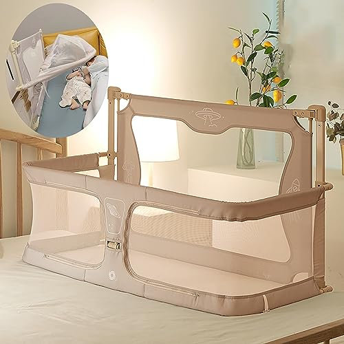 SADRIM 3 in 1 Babybett 120x50cm Reisegitterbett Beistellbett Boxspringbett mit Moskitonetz - für das Bett geeignet (Color: Creamy-White)