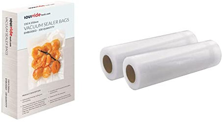 100 x SousVideTools Embossed Food Preserving Sous Vide Vacuum Sealer Pouches Bags (150mm x 250mm) & SVT-07001 28cm x 6m Vacuum Sealer Rolls (Pack of 2 rolls)