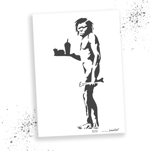 LaserCad Schablonen BANKSY Streetart (B029, Caveman, DIN A2) Stencil für Graffiti, Airbrush, Kunst, Deko, zum Malen