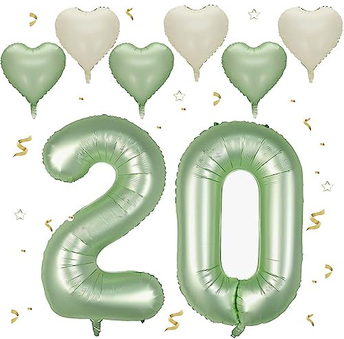 VUCDXOP Avocado Grün Luftballon 20, XXL Riesige Geburtstag Ballon 20, 40 - 101cm Ballon Zahl Deko Folienballon Zahlen 0 & 2, Geburtstagsdeko Jubiläum Party Deko, Fliegt mit Helium (Nummer 20)