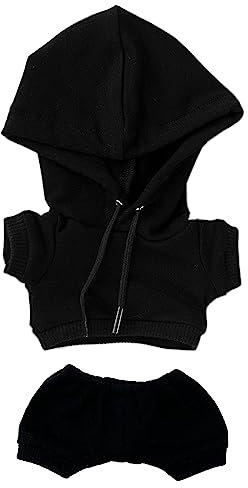 niannyyhouse 20 cm große Plüschpuppenkleidung, elastische, solide Sportbekleidung, Anzüge, Kapuzenpullover, Hose, weiches Plüschtier, Verkleidungszubehör (schwarz, 20 cm)