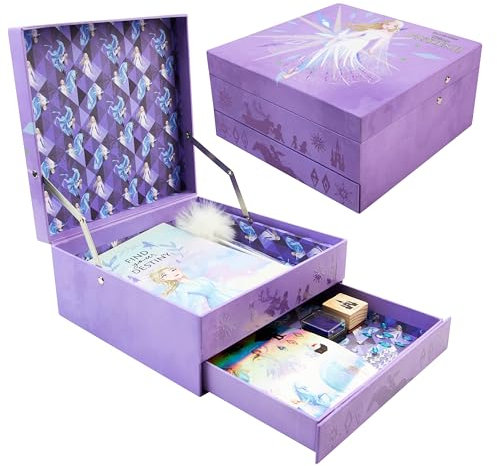 Disney Tagebuch Mädchen Set Notizbuch Kinder zum Selbstgestalten Scrapbook Zubehör Stifte Sticker Geschenke für Mädchen (Lila Frozen)