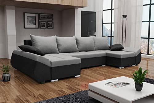 ALTDECOR Ecksofa in U-Form mit Schlaffunktion und Bettkasten Corner Sofa Bett Eckcouch Couch L-Form Schlafcouch Ausziehbar Wohnlandschaft Schlafsofa - KORFI-U - 311x140x90cm Hellgrau/Dunkelgrau