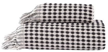 BOHORIA® Premium Handtuch Set Samui 1x Badehandtuch (70x140cm) + 1x Handtuch (50x90cm) aus Baumwolle (50x90cm + 70x140cm, Obsidian)