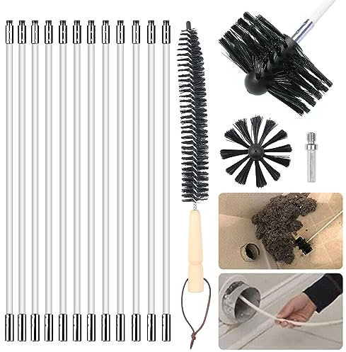 Ofenrohrbürste Reinigungsbürste, Kaminbürste mit 1 Bürste Bürstenkopf +12 Stangen, Heizkesselbürste Schornsteinbürste für Reinigen Schornsteinen, Kessel, Pipeline (14 Pcs)