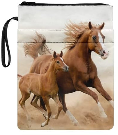 NETILGEN Laufendes Pferd, Buchhülle für Frauen und Mädchen, mit Reißverschluss, Buchschutz mit Tasche, waschbarer Stoff für Teenager, Erwachsene, Buchliebhaber, Lehrer, Schüler
