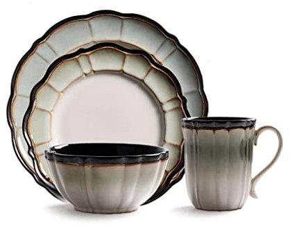 Vajilla de cerámica Retro con Borde Blanco y Negro, tecnología de Cambio de Horno, Plato de Moda Duradero, Taza, ensaladera, Traje