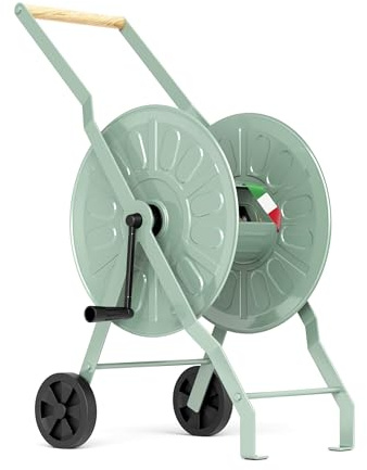 LIVLIG Schlauchwagen Metall Grün, Premium Gartenschlauch Wagen | Robuster Schlauchaufroller für bis zu 80m Gartenschlauch, Schöne Gartenschlauch Trommel, pulverbeschichtet & Made in Italy