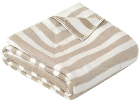 Ibena Koloa Decke 150x200 cm - Baumwollmix, Made in Germany, weich, warm & waschbar, Kuscheldecke grafischen Muster beige wollweiß