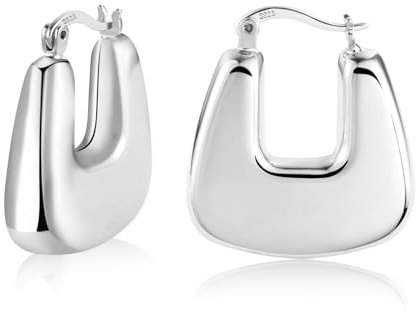 ALEXCRAFT Chunky Creolen Eckige Ohrringe Silber 925 Damen Geschenk für Frauen Freundin Mama Mädchen