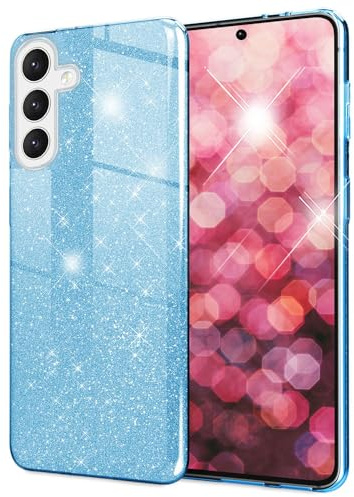 NALIA Glitzerhülle für Samsung Galaxy S24 Plus - Hülle, Himmelblau | Partikel fest im Material eingeschlossen, 3-Schicht-Schutzaufbau mit Hardcase-Kern, Erhöhter Kamerarand, SHINEPOP
