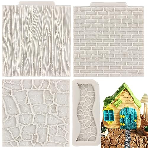 MYPRACS - Juego de 4 moldes de silicona para decoración de tartas, caramelos, chocolate, pasta de azúcar, pasta de modelar, arcilla – diseño de pared de ladrillo