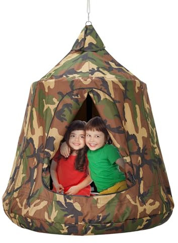 VEVOR Nid Hamac d'enfants, Chaise Balançoire Suspendue Intérieur Extérieur Capacité de Charge 150 kg Tente d'arbre avec Guirlande Lumineuse LED, Base Gonflable, Tente de Jeu pour Salon, Jardin, Bois