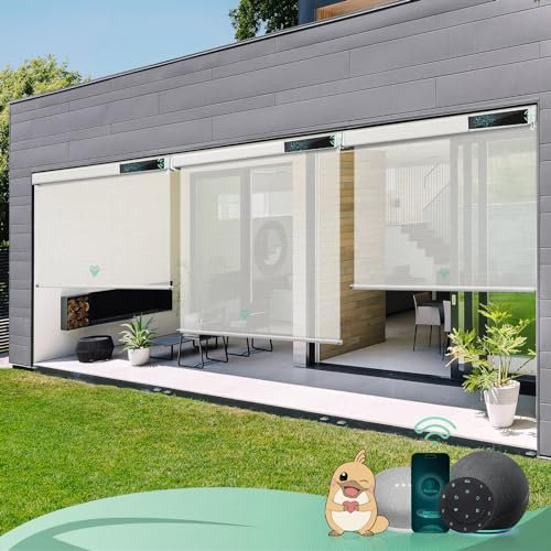 Yoolax Elektrische Außenrollo Senkrechtmarkise Balkonrollo mit Fernbedienung, Kompetibel mit Alexa Google,Sonnenschutz/Wetterfest/Anti-UV Außen Elektrische Rollo für Garten, Nach Maß(Weißer Kieselweg)