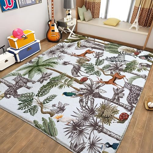 Teppich 80 x 150cm Tier Zebra Weiß Kinder Teppich Dekoration Schlafzimmer Kinderzimmer Wohnzimmer, Modern rutschfest Waschbar Flanell Kinderteppiche Heimdekoration