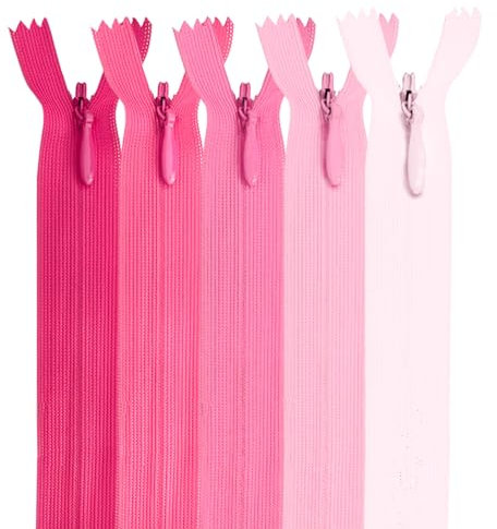 MARARDI [Pack 5] Cerniere Invisibili [Rose] Nylon [35 cm] Chiusure Lampo per Cucito e Artigianato per Stoffa Vestiti Borse per Cucire a Macchina Tessuto di Cotone con Chiusura in Metallo