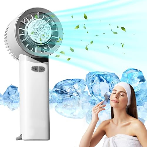 Mini Ventilador Portátil,Ventilador de Mano,Mini Ventilador Recargable,Con Parche de Compresa Fría,3 Velocidades,Ventilador de Bolsillo Portátil Para Oficina,Viajes,Camping,4-6 Horas De Uso-Blanco
