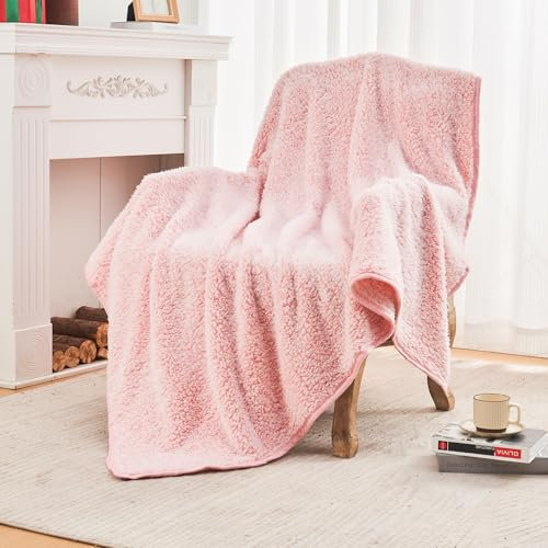 EMME Kuscheldecke Sherpa Decke Flauschig,152x203cm, Dicke und Elegant, Sofadecke Doppelgesicht Extra Weich, Warme Gemütliche Wendbare Flauschige Wohndecke Decke für Couch und Bett,Rosa