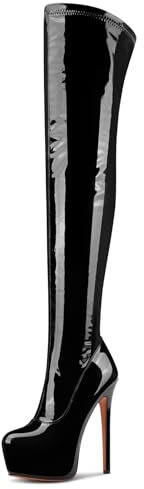 Aachcol Sopra il Ginocchio Spillo Stivali Piattaforma Stivali Alti Fino Alla Coscia Rotonda Punta Cerniera Sexy Dress Alto High Tacco Heel Stivali Nero 38 EU