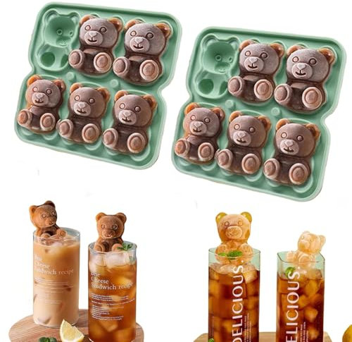 Eiswürfelform mit Deckel BPA Frei, Tootesa 2 Pack Eiswürfelbehälter Stapelbar Sichere Gesunde Eisformen Eis am Stiel für Babybrei Cocktail Whiskey Bourbon, Brandy Kaffee (Bär und Bär)
