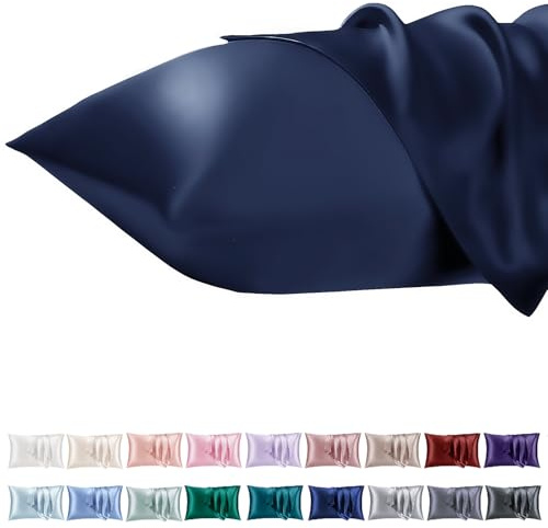 Vielit 2er Set Satin Kissnbezug 40 x 80 mit Zip,Weich wie EIN Silk Pillowcase,wie Seidenkissenbezug Geeignet für Curly Haar,Satin Kopfkissenbezug Kissenbezüge Blau Kissenhülle