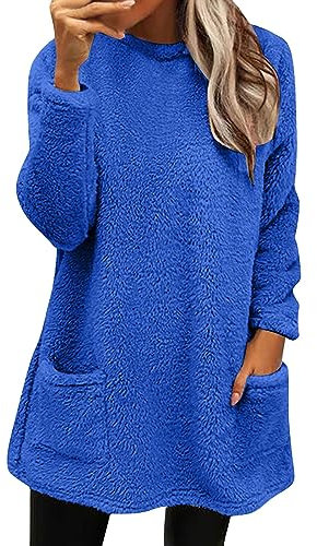 Generisch Black Friday Angebote 2024 Ab Wann Pullover Damen Lang Teddy Fleece Flauschig Pulli Weich Winter Warm Sweatshirt Langarm Fleecepulli Plüsch Tops Oberteile Mit Taschen Black Fryday