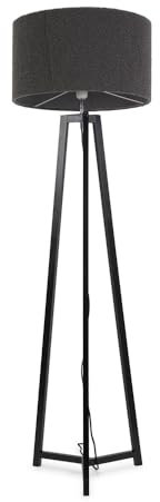 ValueLights | Black Wood Tripod Floor Lamp with Charcoal Grey Boucle Drum Lampshade Living Room Light | Floor Lamps, Home Décor & Improvement Essential