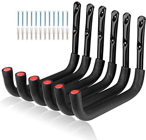 6 Pcs Heavy Duty Garage Storage Hooks, 32.5cm Wall Mounted Utility Hanger Organizer to Hanging Ladder, Surfboard, Skiboard, Hose, Folding Chairs, Bike and Garden Tools (23.5cm x 32.5cm)