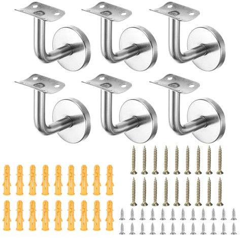 sourcing map 6Pcs Stainless Steel Hand Rail Brackets, 2.4 Curved Handrail Holder Hand Stairway Rail Bracket for Round Rail with Mounting Screw for Guardrail Staircase Banister, Silver