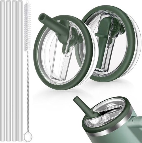 Lot de 2 Couvercles Stanley pour Tasse 100 ml - Anti-Fuite avec 4 Pailles et 1 Brosse - Pour Gobelet Stanley Cup