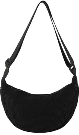 Damen Cord Crossbody Bag, Halbmond Tasche Umhängetasche, Damen Halbmond Tasche Schultertasche Mit Einstellbar Schultergurt Lässige Umhängetasche aus Cord für jeden Anlass (Schwarz)